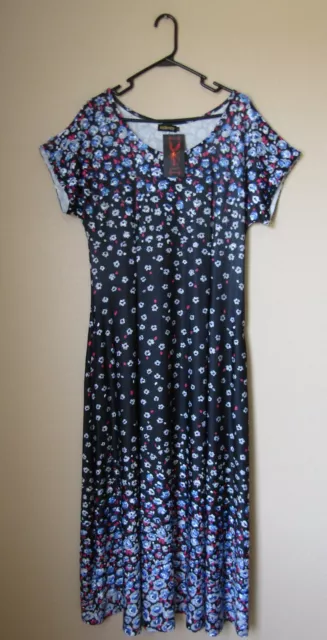 Reborn Women's Black Floral Short Sleeve Maxi Dress-Sz. L - NWT