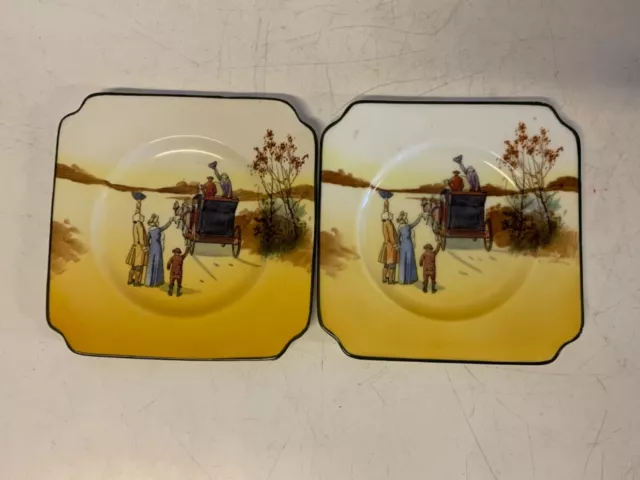 Vintage Royal Doulton Old English Coaching Scene Pair of Square Miniature Trays