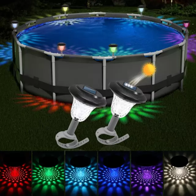 2 Pack Color Changing Pool Lights for Above Ground Pools - IP65 Waterproof Solar