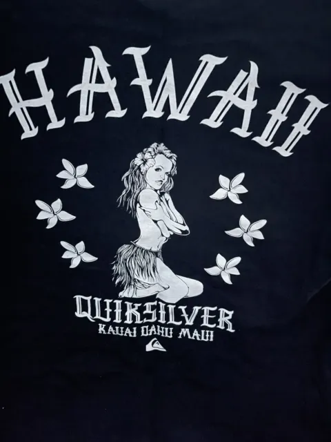 Quicksilver Hawaii Kauai Oahu Maui T Shirt Men L Black Surf Surfing Island Girl