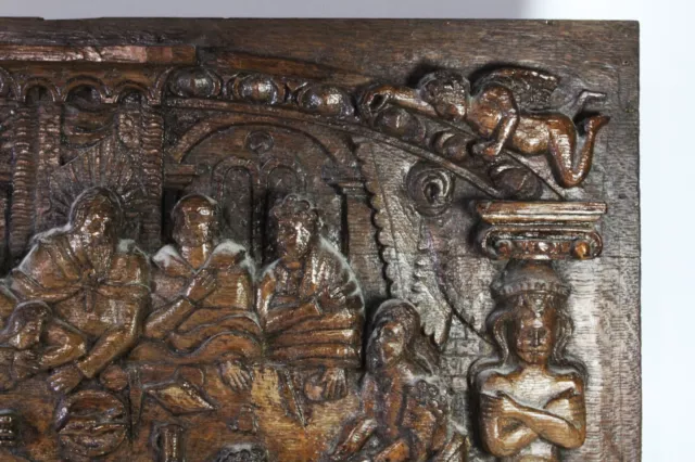 17th Century French / Flemish Carved Oak Last Supper Relief Panel 3