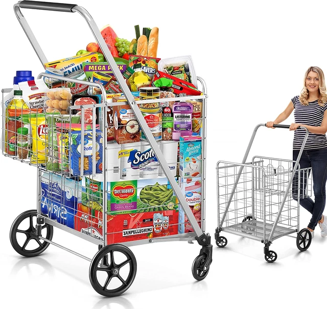 Shopping Cart 440 Lbs Upgrade Super Capacity Grocery Cart Extra Jumbo Double NEW