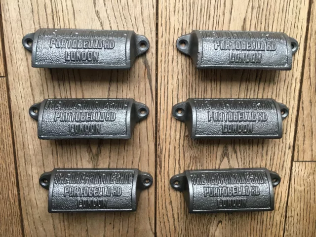 Set of 6 cast iron furniture drawer pull handle printing shop Portobello Rd