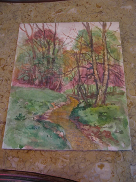 Vtg Antique Early 20th Cent. E A Trego Watercolor Painting & Pastel Landscape