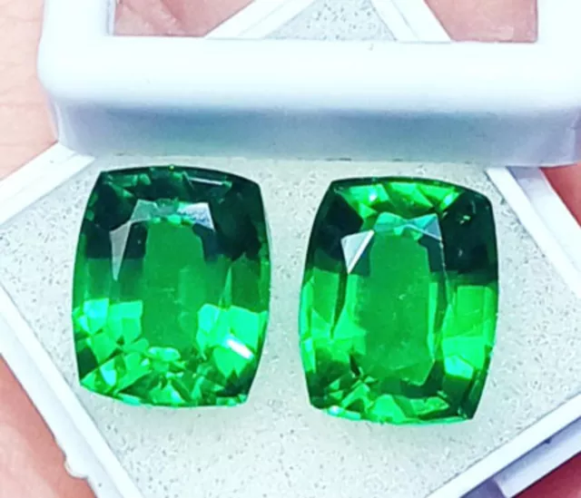 Natural Tsavorite Garnet Cushion Cut 16 Ct Certified Pair Loose Gemstone R555