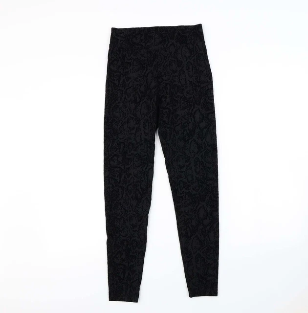 M&S Womens Black Animal Print Polyamide Capri Leggings Size 8 L28 in