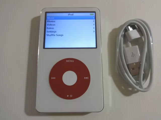 APPLE  IPOD  CLASSIC  5TH GEN.  CUStOM  WHITE/RED  30GB...NEW BATTERY...