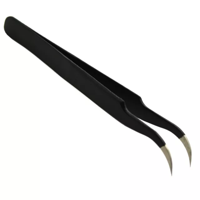 4.5" Anti-static Black Fine Tip Curved Tweezer Repair Hand Tool Stainless Steel