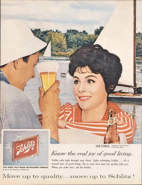 1959 Schlitz Beer Vintage Print Ad Sailing Sailboat Lake Sailor Hat Wall Art 50s