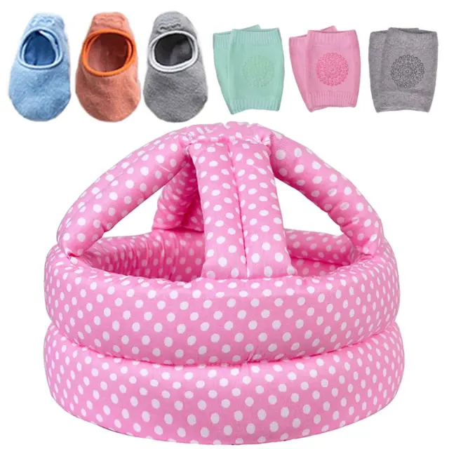 Casco de seguridad para bebé, protector de cabeza de bebé bebé con 3 pares de rodilleras para bebé para