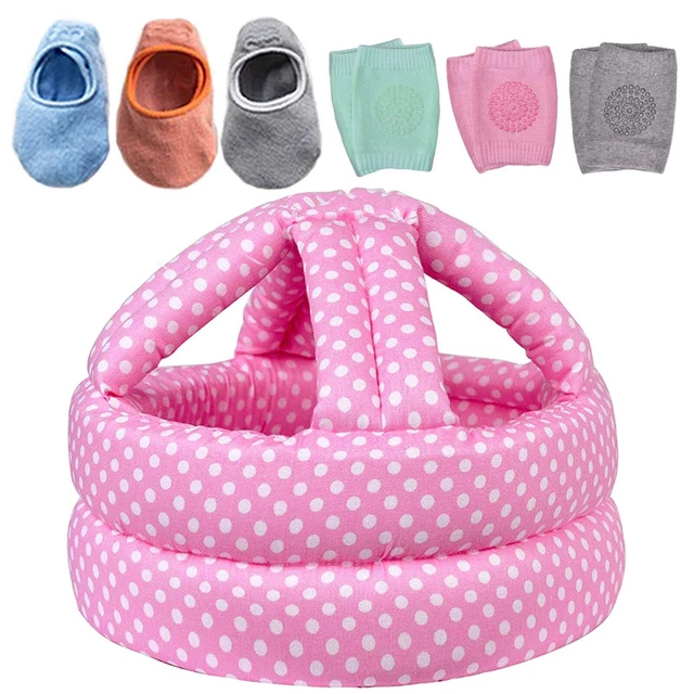 Casco de seguridad para bebé, protector de cabeza de bebé bebé con 3 pares de rodilleras para bebé para