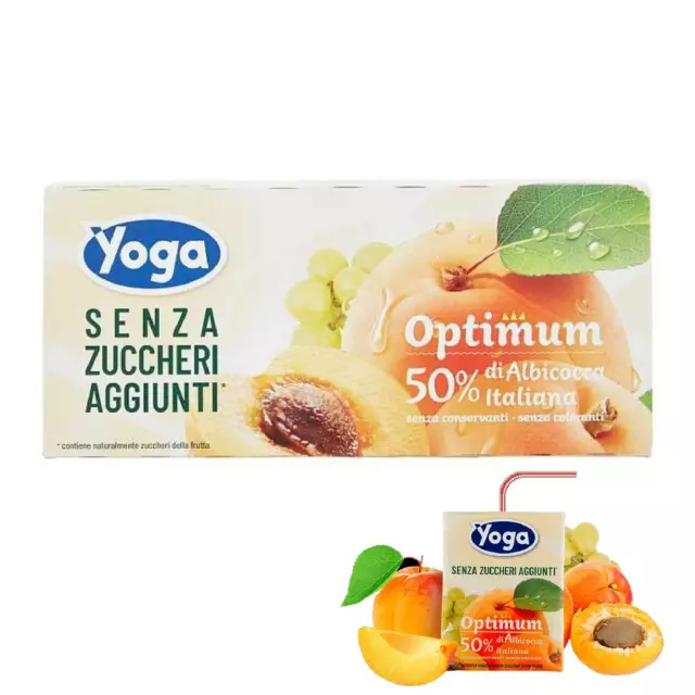 8 Confezioni Succo Di Frutta Yoga Senza Zuccheri Optimum Albicocca 3 X 200 Ml