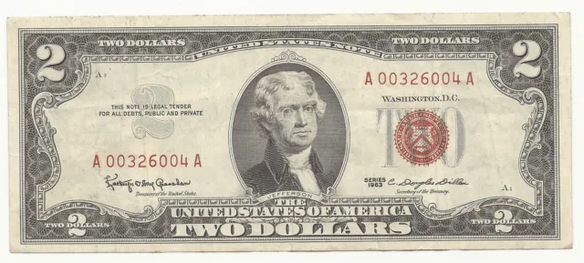 1963 $2 Two Dollar Bill Red Seal United States Note VG/FINE FREE SHIPPING