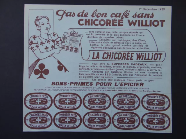 Ancienne Publicité CHICOREE MOGTA WILLIOT POIX-DU-NORD 250 gr prime épicerie