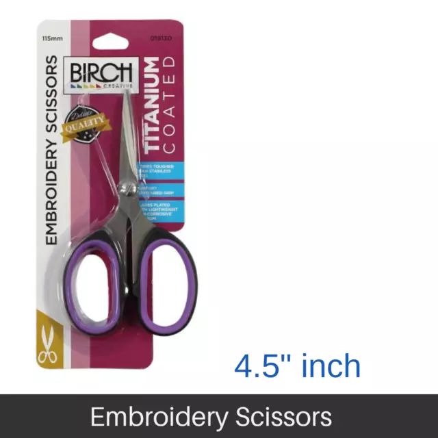 BIRCH Embroidery Scissors Titanium Coated Stainless Steel Blades 115mm (4.5"Inch