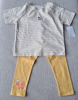 M&S Kids girl's dark yellow leggings & Zara cream striped top, age 2-3 BNWT