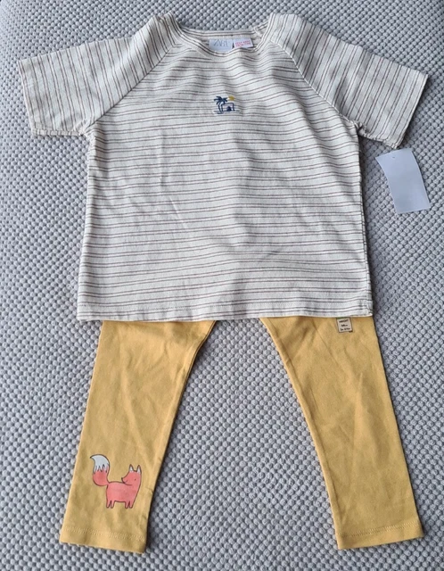 M&S Kids girl's dark yellow leggings & Zara cream striped top, age 2-3 BNWT