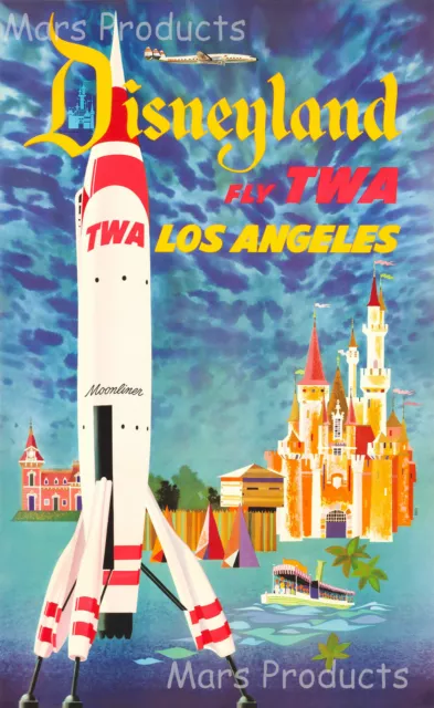 Disneyland Los Angeles Fly TWA Vintage 1950s Travel Poster 24x36