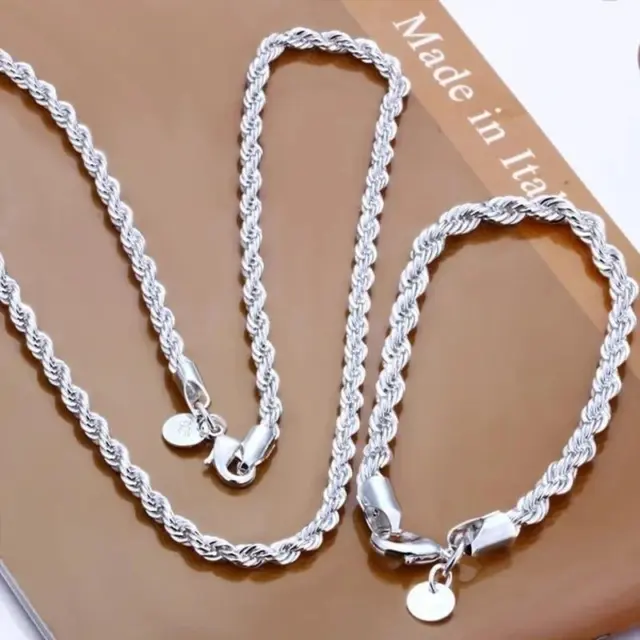 4mm - Diamond Cut Solid 925 Sterling Silver Italian Rope Chain Men's Necklace!!!