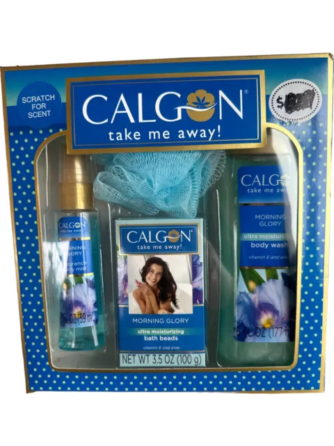 Calgon Take Me Away Morning Glory 4 Piece Gift Set Mist Body Wash Pouf Beads Calgon Take Me Away Morning Glory 4 Piece Gift Set Mist Body Wash Pouf Beads