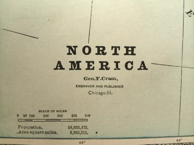 North America USA Canada - Rare Original 1885 Antique Crams World Atlas Maps 3
