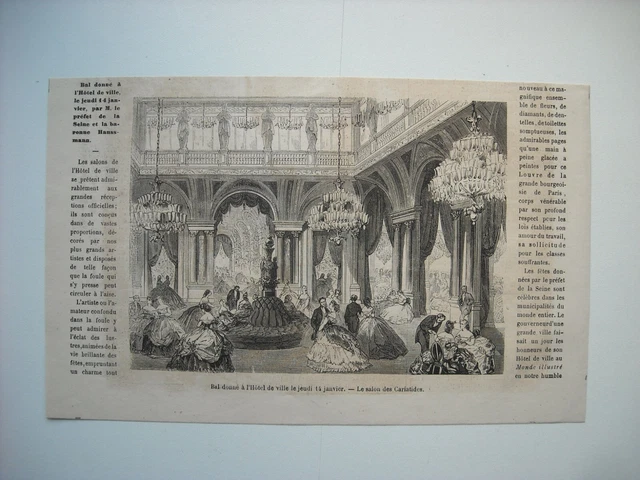 Gravure 1864. Paris. Bal Donne A L'hotel De Ville. Le Salon Des Cariatides......
