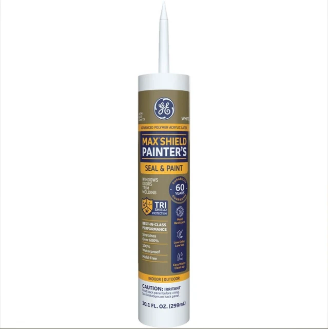 GE Max Shield Painter's Siliconized Acrylic Latex Sealant Caulk, White, 10.1oz