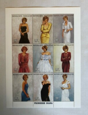 A Lovely Collectors Sheet of nine 180F stamps from Togo featuring Princess Diana