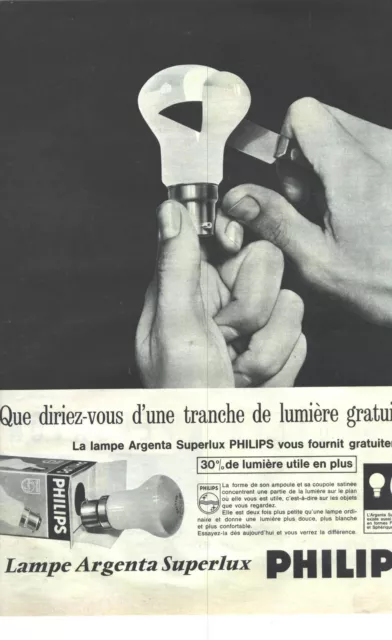 PUBLICITE ADVERTISING 1963  PHILIPS la lampe Argenta superlux