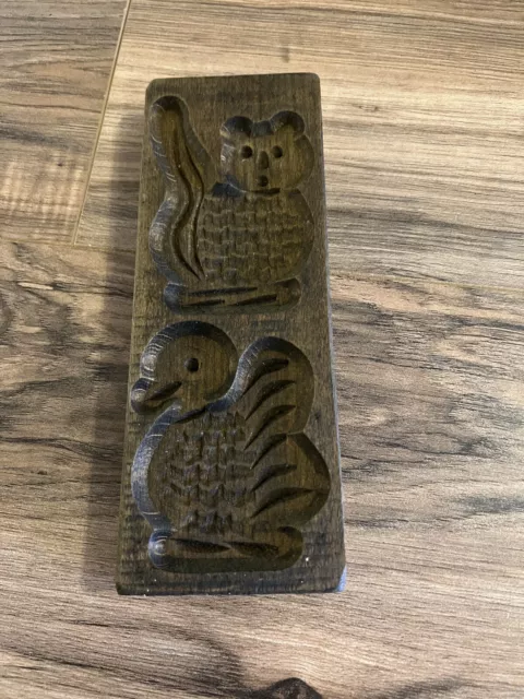 Vintage Dutch Hand Carved Springerle Cookie Mold Duck & Squirrel 8" x 3"