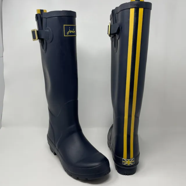 Joules Field Welly Rain Boots Womens 8 Navy Blue Flag Stripe Union Jack Wellies