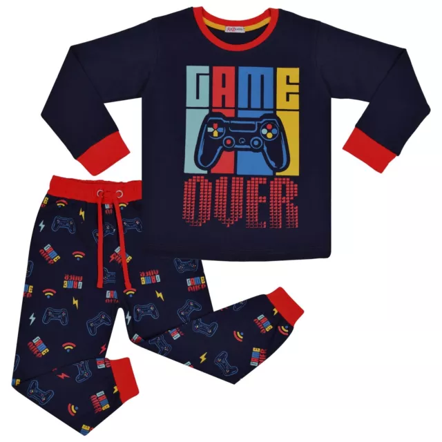 Enfants Filles Garçons Pyjamas Game Over Contraste Haut Fond 2 Pièce PJS Set