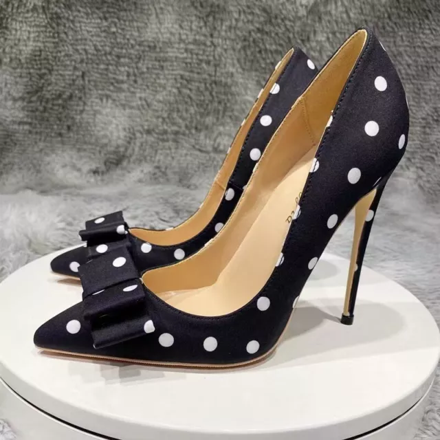 Women's Spring White Polka Dot High Heels Shoes Pointy Toe Party Pumps Fashion