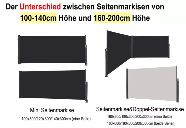 Sonnenschutz Seitenmarkise Markise Windschutz Sichtschutz Ausziehbar Terrasse 3