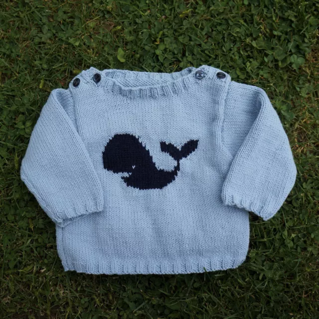NEUF : PULL mixte bébé en coton (9 mois), tricoté main, à motif de baleine  EUR 15,00 - PicClick FR