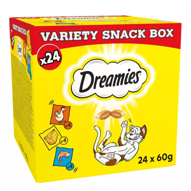 24 x 60g Dreamies Cat Treats Mixed Variety Snack Box Chicken Cheese & Salmon