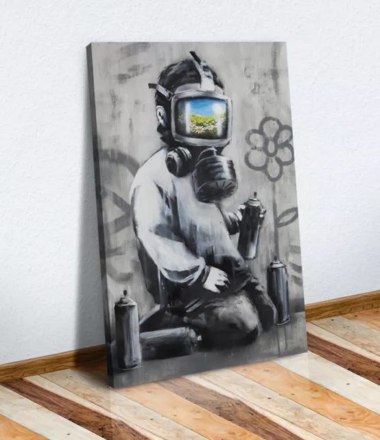 Banksy Gas Mask Boy Canvas Wall Street Art Print Graffiti Artwork Framed