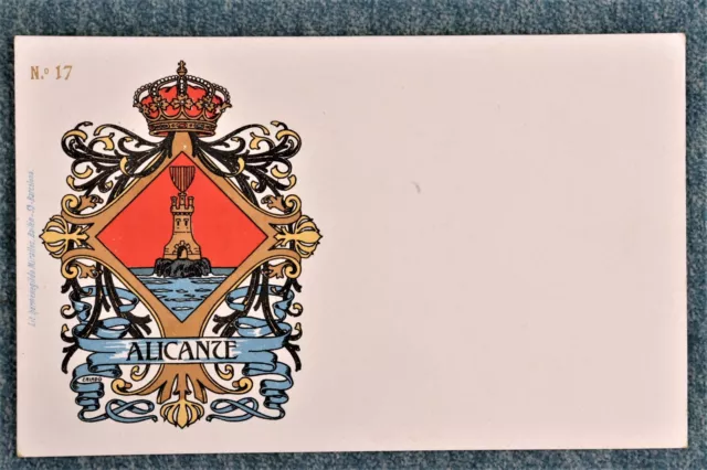 Postal Escudo de Alicante. N º 17. Sin usar. Alicante Coat of Arms postcard. No.