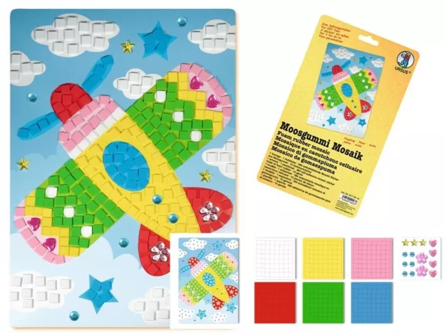 Mosaikbild Flugzeug für Kinder , Mosaik Set Kleben nach Zahlen Moosgummi Lernset