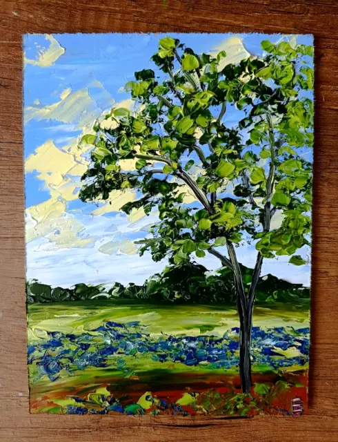 Original Oil Painting Tree Nature Flowers Landscape Art Wall Decor size 8 x 6"