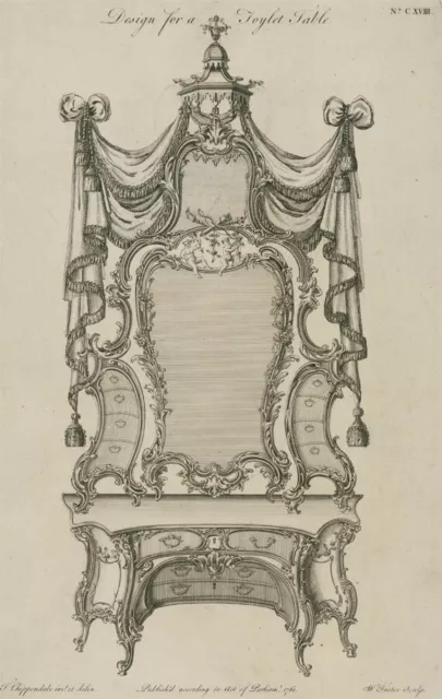 Thomas Chippendale - Gravure Du 18Ème Siècle, Design De Table Chippendale