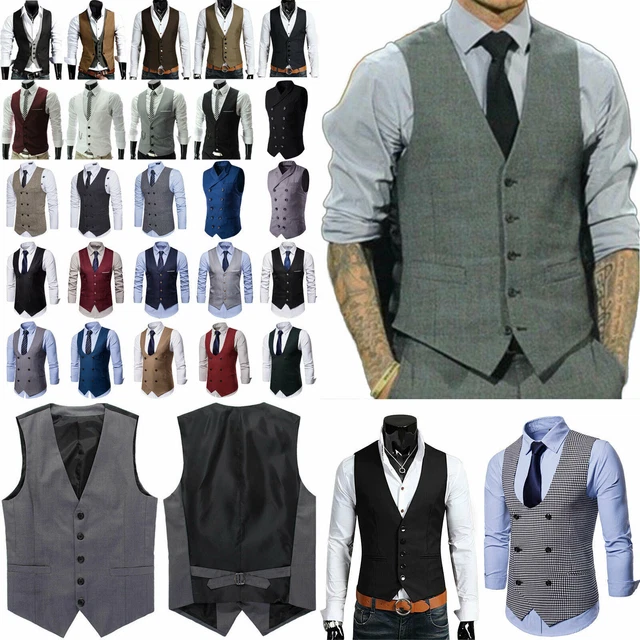 Herre Freizeit Formale Weste Vintage Hochzeit Business Arbeit Retro Anzug Gilet^
