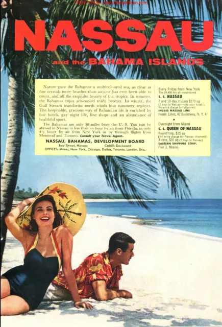 NASSAU BAHAMAS Original Vintage Ad Advert from 1956 - VGC - 7x10