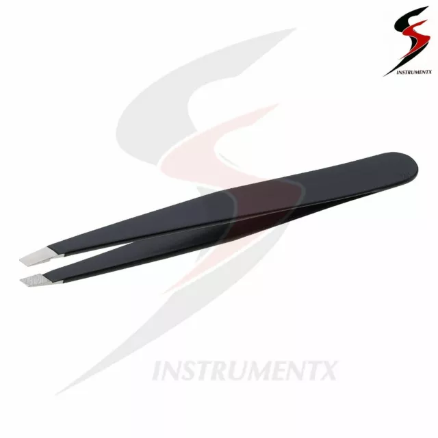 Professional Black Eyebrow Tweezers Hair Beauty Slanted Stainless Steel Tweezer