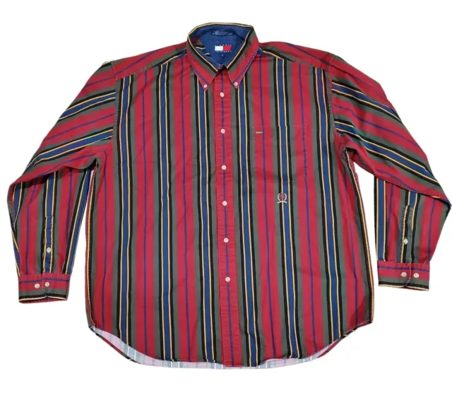 VTG 90s Tommy Hilfiger Vertical Stripes Long Sleeve Button Shirt Men's L- Crest