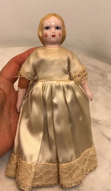 Antique Porcelain German China Doll Cloth Body 7”