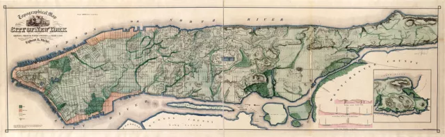 1856 Viele Map of the City and Island of New York Wall Art Poster Print Decor