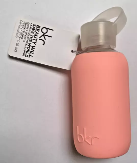 NWT bkr Teeny 250mL 8oz Elle Pink Glass Water Bottle Silicone Sleeve Small
