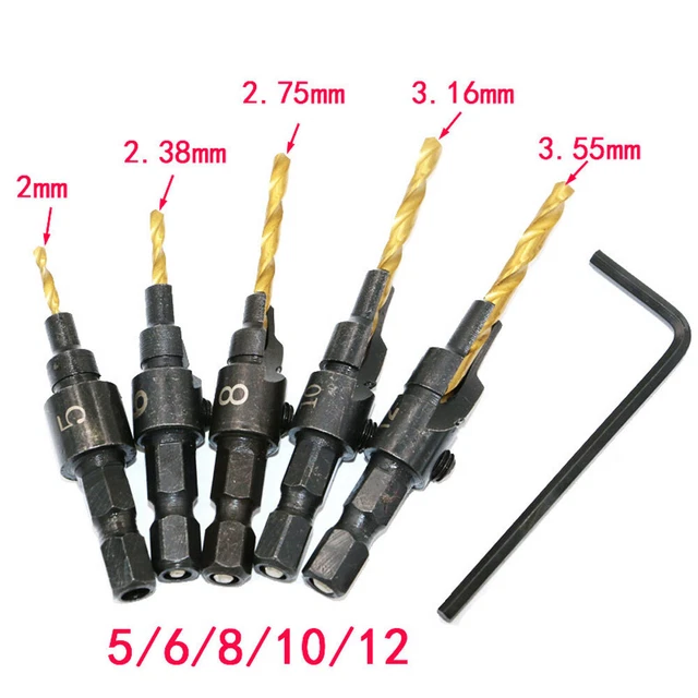 Hot Woodworking Countersink Drill Bit Set 1/4 Hex Shank Counterbore Sink Bits