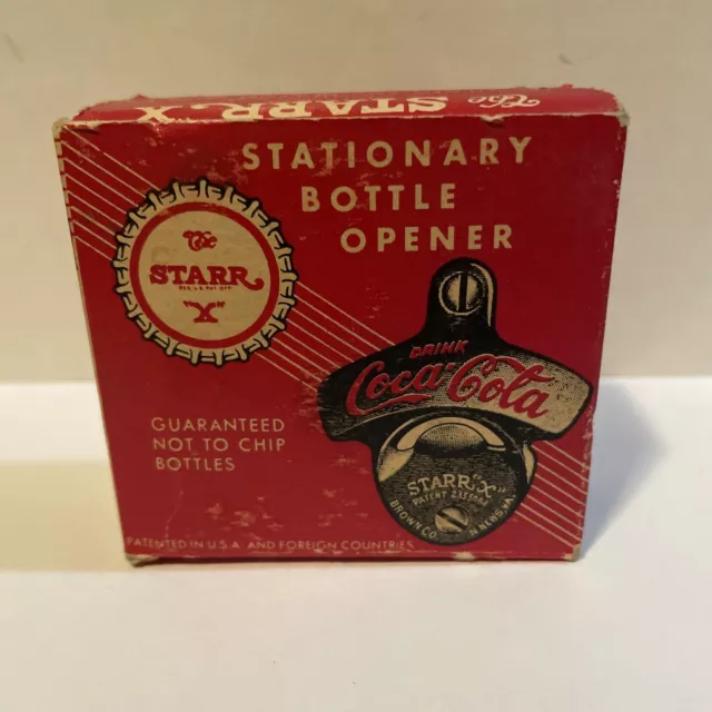 Vintage Star X  Coca Cola Bottle Opener Metal Stationary In Original Box NOS